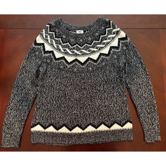 Old Navy Fair Isle Fall/Winter Sweater in Black + White Size XL Extra Large - Picture 6 of 10
